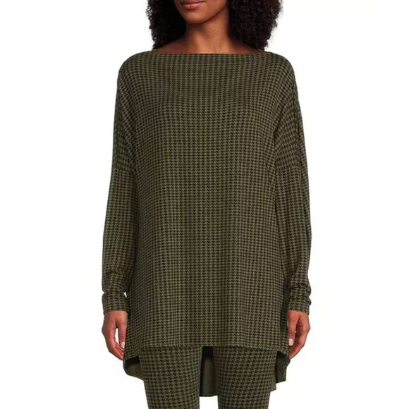 bryn Walker Dimitri Nocola Houndstooth Tunic Top Olive Green Black Large - Picture 1 of 12
